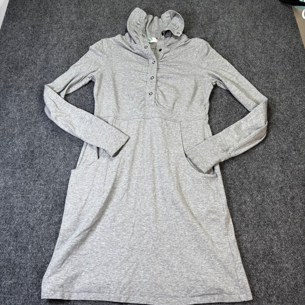Athleta Grey Organic Cotton Blend Henley Hooded Pocket Dress Womens M